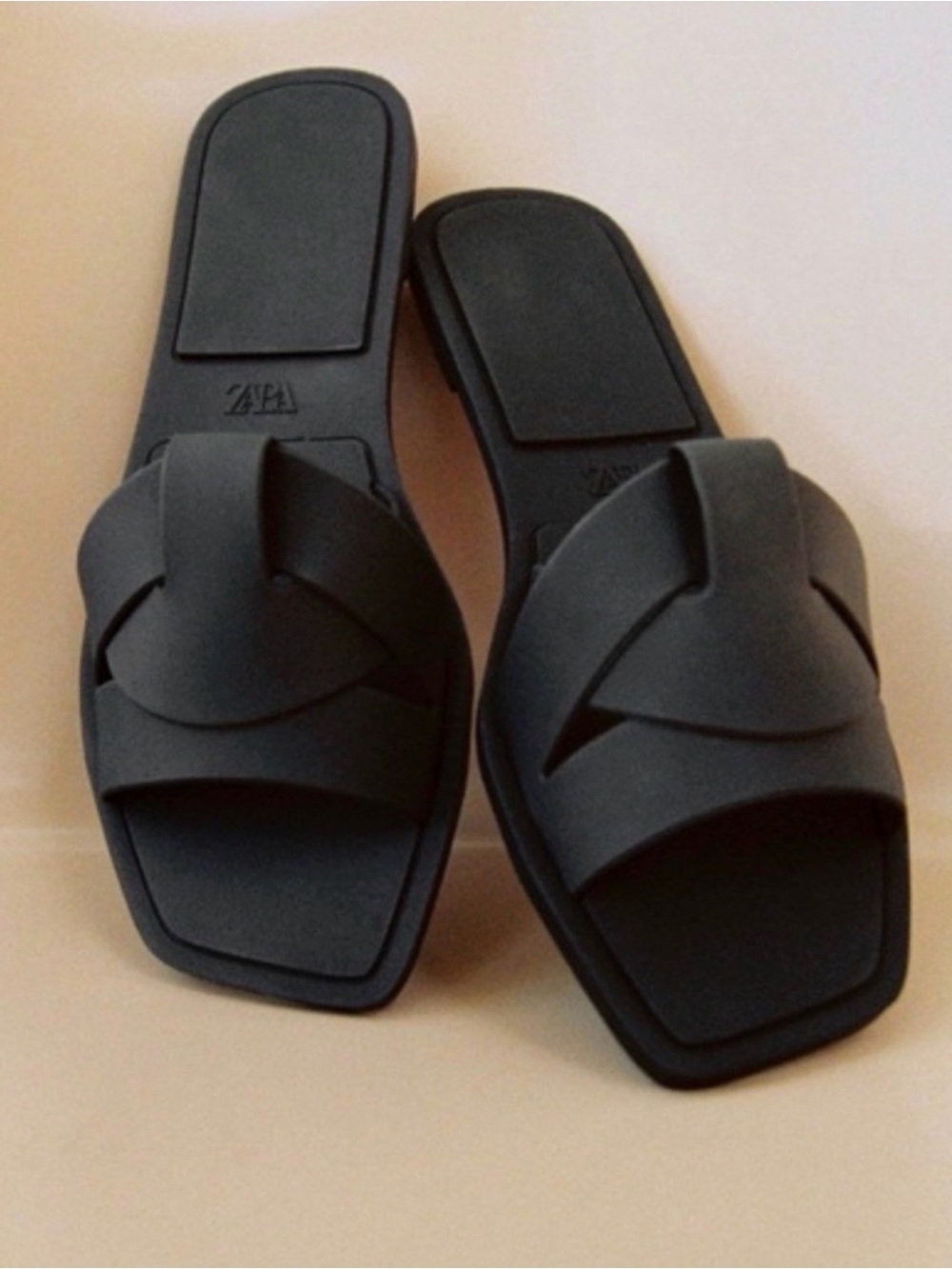 Zara Matte Black Rubberized Crossover Sandals Size 38